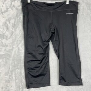 Patagonia Womens Velocity Running Black CaprisDrawstring Yoga Legging Pants L